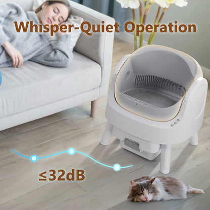 Revolutionary Self-Cleaning Cat Litter Box with Safety Features, Mat & Trash Bags - Modern Grey Design