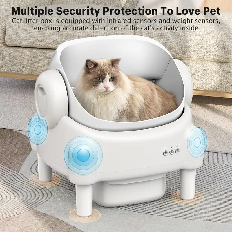 ECORUI Automatic Self-Cleaning Litter Box with App Control - Spacious & Safe for Multiple Cats - Cream White