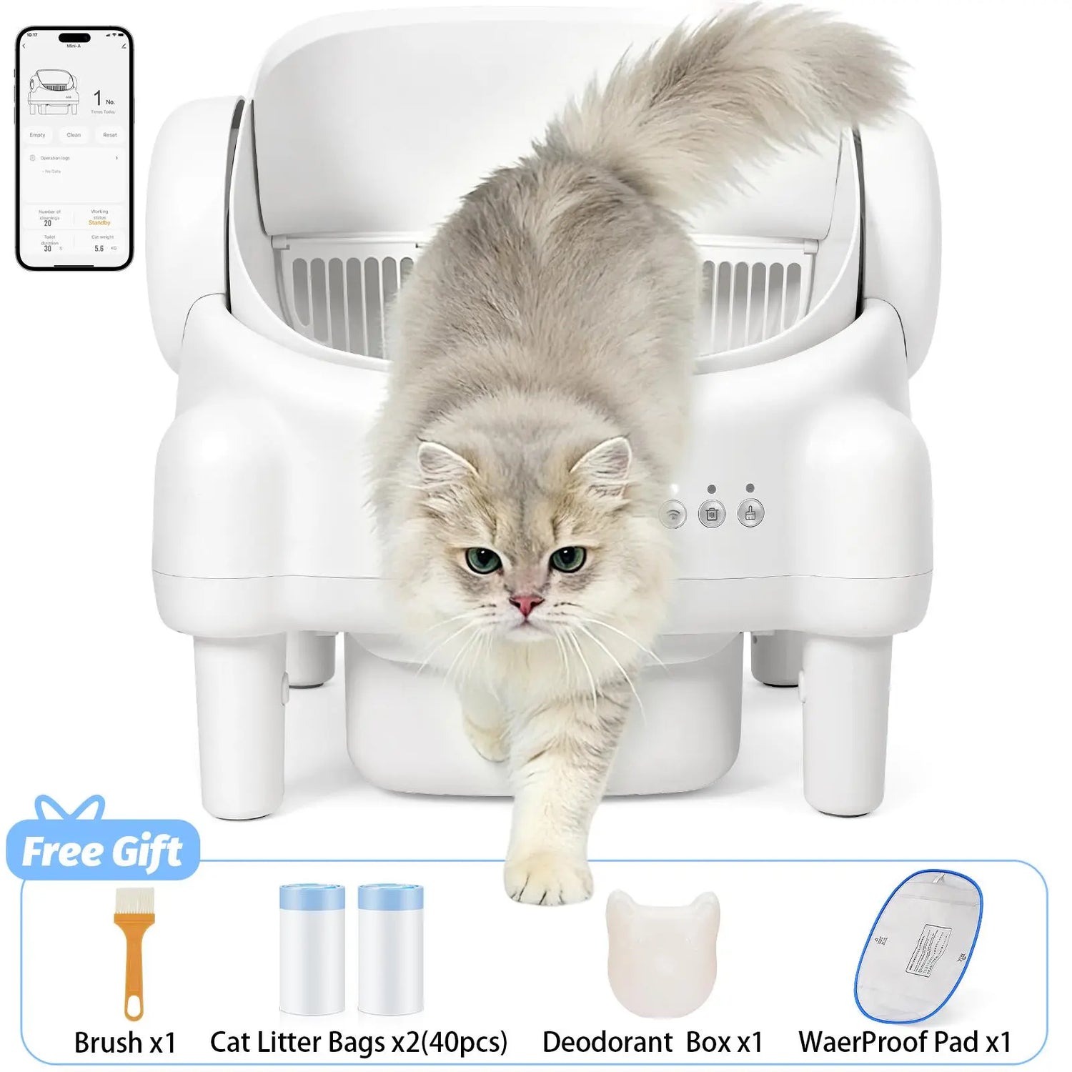 ECORUI Automatic Self-Cleaning Litter Box with App Control - Spacious & Safe for Multiple Cats - Cream White
