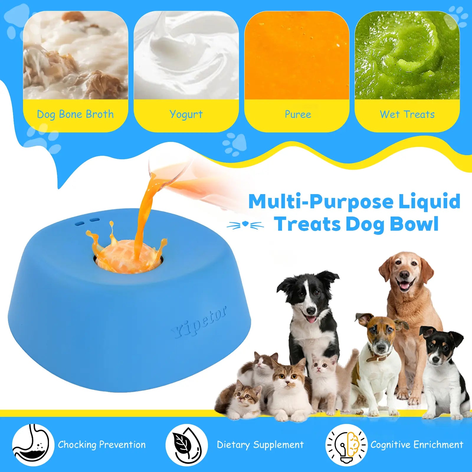 Elevate Your Pet's Mealtime with the Yipetor Slow Feeder Dog Bowl – No Spill Design for Liquid Treats, Perfect for Bone Broth and Yogurt, Ideal Gift for All Breeds!