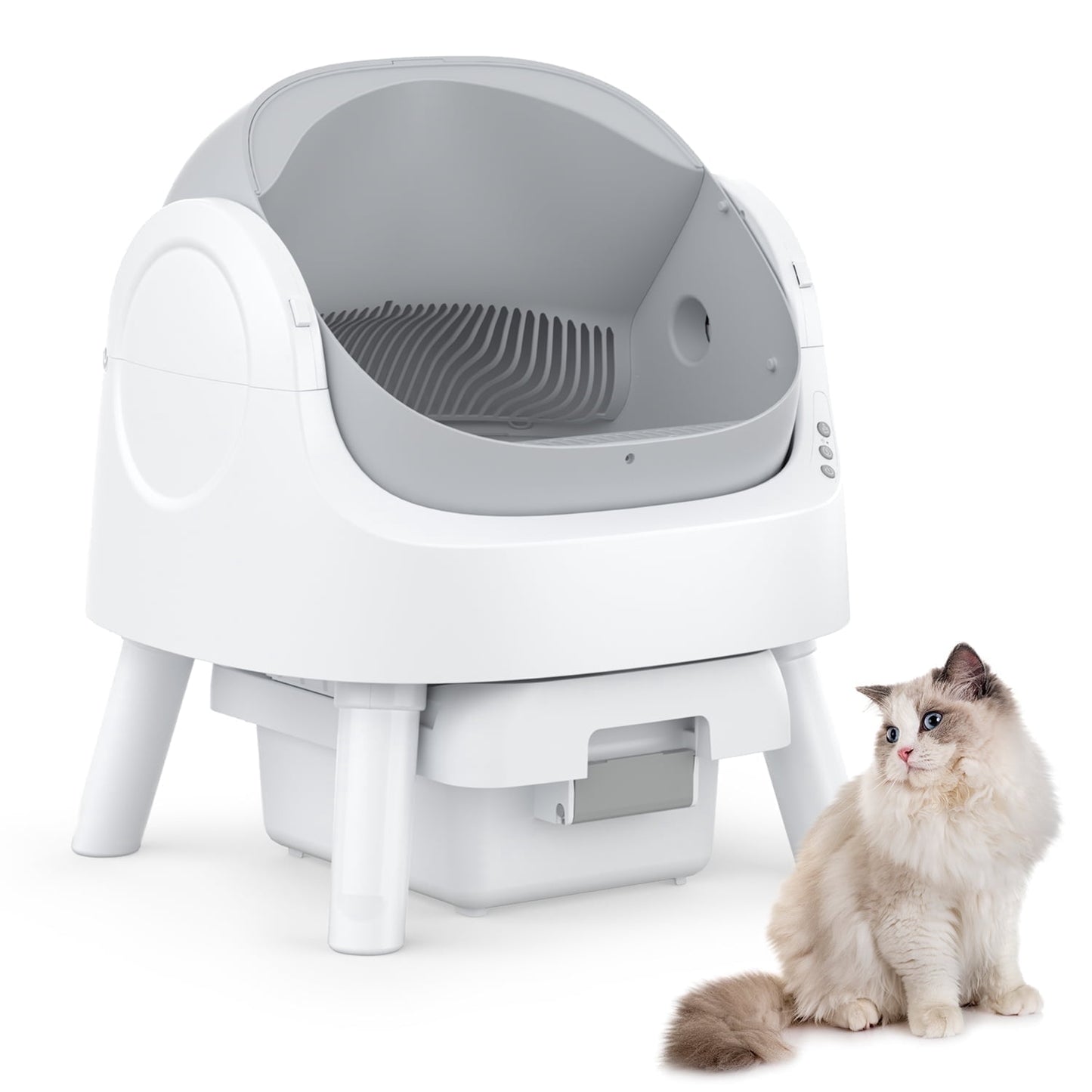 Revolutionary Self-Cleaning Cat Litter Box with Safety Features, Mat & Trash Bags - Modern Grey Design