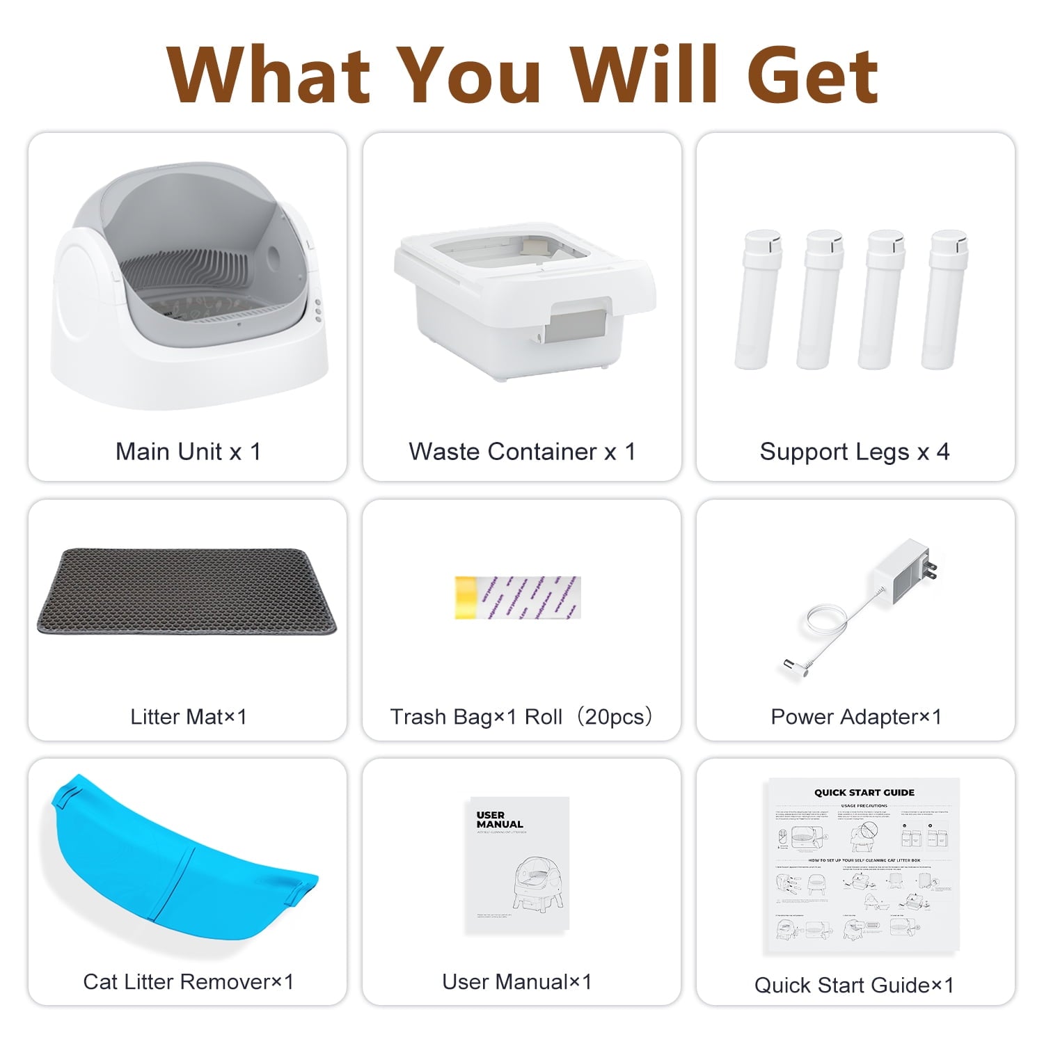 Revolutionary Self-Cleaning Cat Litter Box with Safety Features, Mat & Trash Bags - Modern Grey Design
