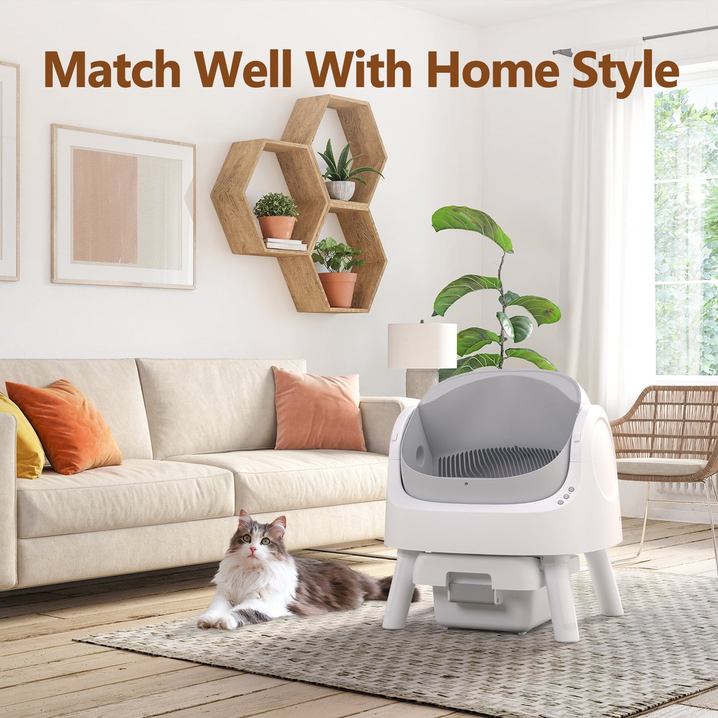 Revolutionary Self-Cleaning Cat Litter Box with Safety Features, Mat & Trash Bags - Modern Grey Design