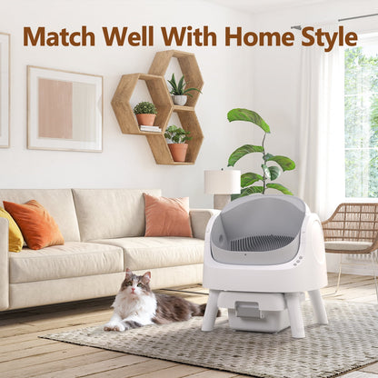 Revolutionary Self-Cleaning Cat Litter Box with Safety Features, Mat & Trash Bags - Modern Grey Design