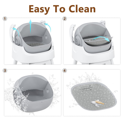 Revolutionary Self-Cleaning Cat Litter Box with Safety Features, Mat & Trash Bags - Modern Grey Design