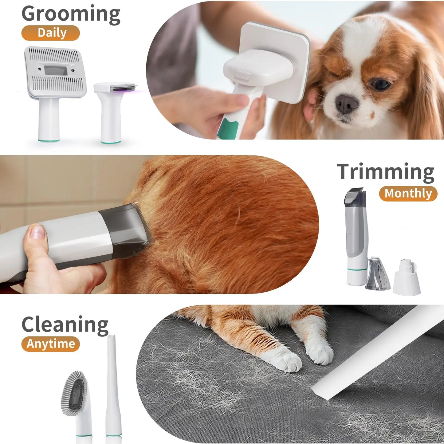 Ultimate 7-In-1 Pet Grooming Vacuum for Dogs & Cats – Effortless Grooming with Multi-Pack Attachments and Low Noise Design